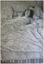 Nu, drapé du lit, en bas rayures sommier - 1990