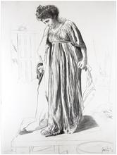 Grande robe verte avec peplos, chignon - 1976