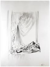 Robe verte, couché regarde en haut, draperies - 1978
