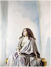 Robe verte et peplos, assis stèle devant panneau - 1977