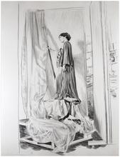 Robe violette de profil, bâton, draperies - 1978