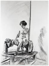 Nu assis de face, regarde vers péplos sur la stèle - 1978