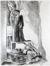 Robe violette, tient la draperie bras droit - 1978