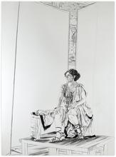 Assis, robe verte, péplos épaule tenu par broche, main droite genou - 1978