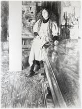 Robe blanche, assis sur la table, près colonne - 1979