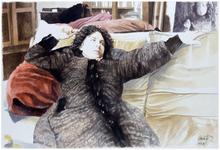 Assis, robe châtelaine, bras droit levé, gauche tendu - 1993