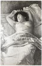 Couché, deux bras levés, seins nus - 1990