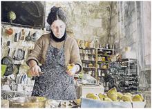 Série confiture de coings, épluchage, tablier noir - 1987