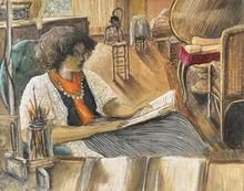 Devant bureau C. collier nacre, lit