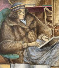 Veste fourrure, chapeau gris, bande bleue et jaune - 1997
