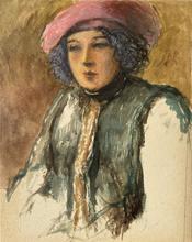 Vest grise, bérêt rose