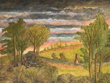 Paysage aux coquelicots, petit personnage sur le chemin