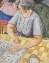 Robe été grise, lit dictionnaire sur bureau LLG