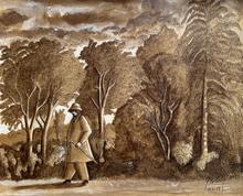 Longe la forêt sépia, la canne à la main - 2014