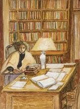 Châle blanc entre bibliothèque et bureau