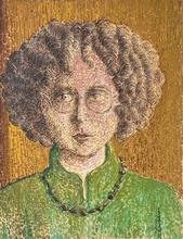 Portrait pointilliste, corsage vert