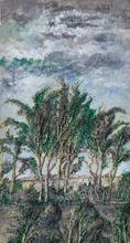 Arbres, ciel gris et vert