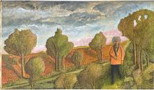 Paysage arbres rond, tunique orange