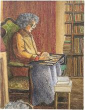 Voltaire, veste beige, réussite, rideaux fermés