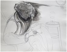 Écrit, près tabouret et verre - 2015