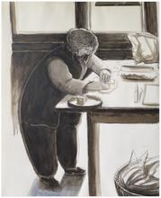 Debout penché pétris la pâte, fenêtre - 2016