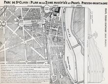 Parc de Saint-Cloud: Plan de la zone modifiée et profil pseudo-montagne - 1966
