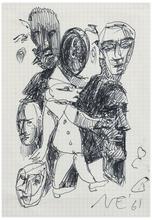 Sans titre (Clown marchant et sept visages), 1961