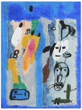 Sans titre (Trois masques et bédouins sur fond bleu), 1966
