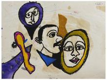 Sans titre (Drambuie Over Ice, recto); Masques et homme de profil (verso), 1980