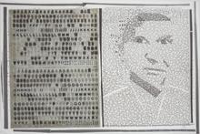 Mémoire d'une vie, portrait n°08, portrait gris et lettres d'or, - 1991