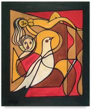 femme et colombe / l'œil rouge / le présage