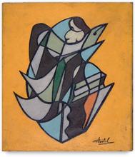 voilier / compo femme-oiseau sur fond jaune
