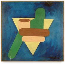 compo formes et triangle jaune (fond bleu)