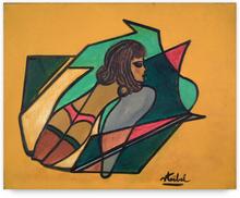 compo femme-oiseau fond jaune