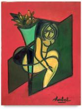 la femme et le vase de fleurs