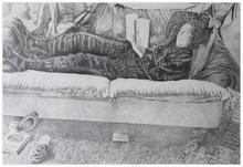 Couché pouffe, lit, bras droit levé - 1991