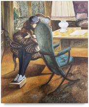 Assit voltaire crochet devant fenêtre, bureau, fauteuil vert - 1997