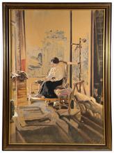 Assis jupe victorienne devant Tholos, estrade - circa 1978