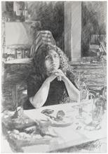 Accoudée à la table - circa 1990