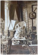 Péplos, assis grand fauteuil, tient les cheveux main droite - 1978