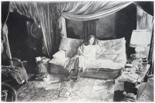 Robe blanche drap pouffe, rideau - 1981