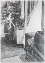 Debout devant la théière, rideau vole - 1980