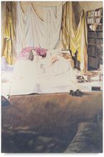Nu couché, appuyé sur bras droit, grandes draperies - circa 1980