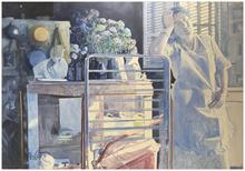 Volets fermés, robe blanche accoudé à porte-linge - 1985