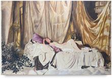 Série draperie, adossé à pouf rose - circa 1980