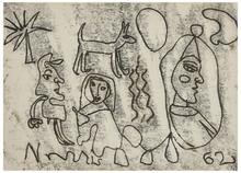 Sans titre (Trois visages et chien de profil), 1962
