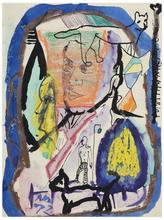 Sans titre (Homme debout, deux visages et deux chiens de profil), 1972
