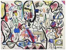 Sans titre (Trois hommes, une femme en jupe bleue), 1969