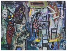 Sans titre (Figure attablée et chien), 1974