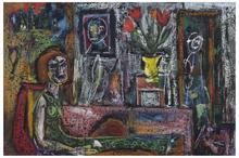 Sans titre (Femme alongée en robe verte dan sun intérieur), 1976